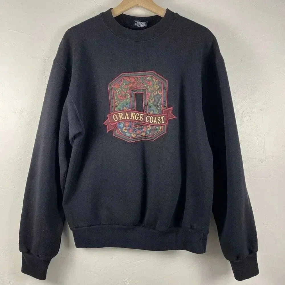 Vintage Jansport Sweatshirt L Black “Orange Coast” College Embroidered Appliqué